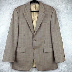 Lauren Ralph Lauren Blazer Mens 42L Beige Wool Houndstooth Plaid 2 Button Coat